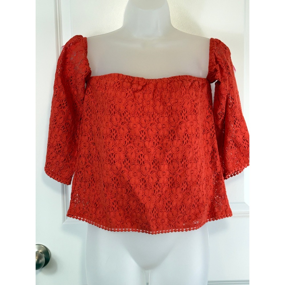 Cupcakes and Cashmere Red Lace Off The Shoulder Bell Sleeve Top Small Spring S